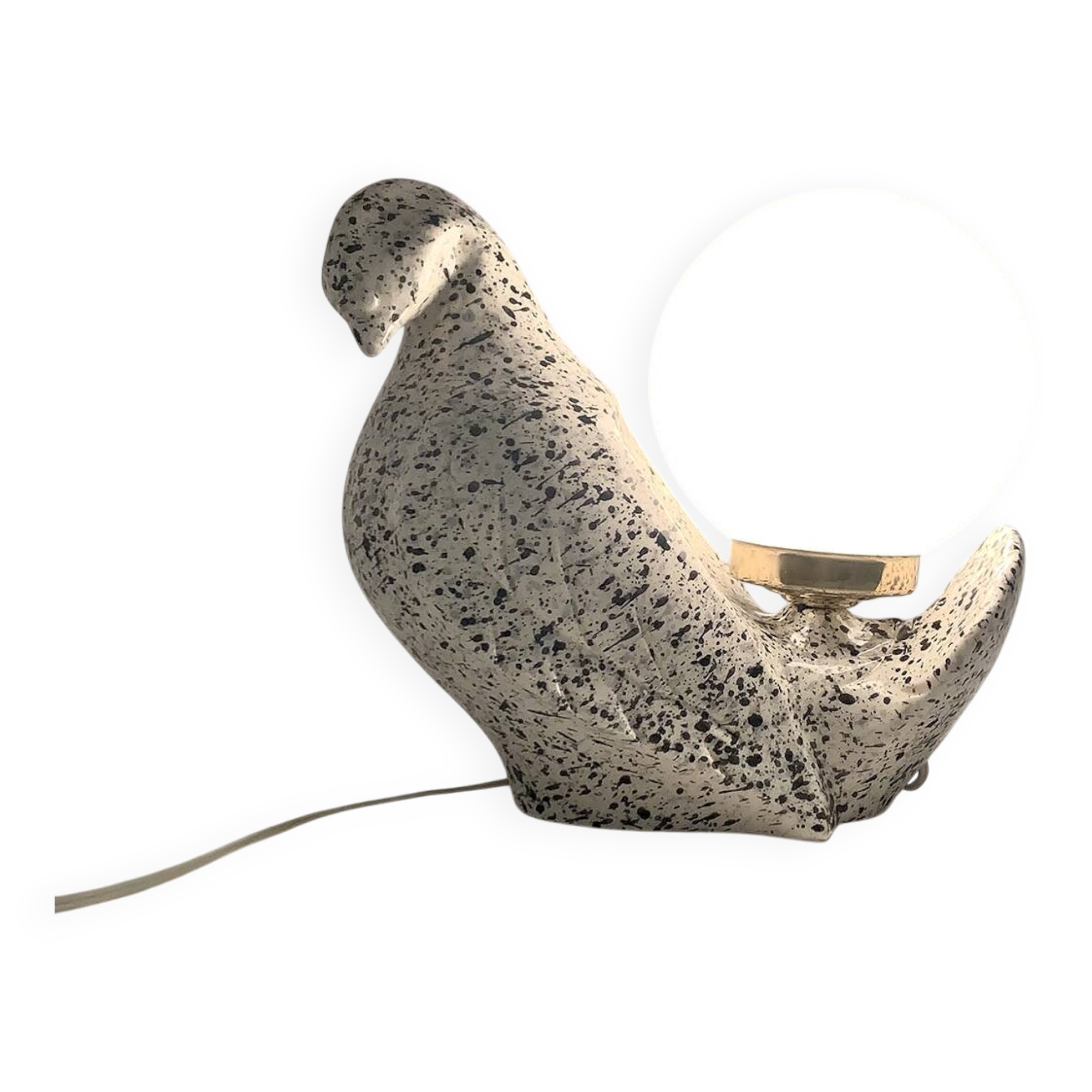 "Speckled dove" ceramic bird lamp, 1970