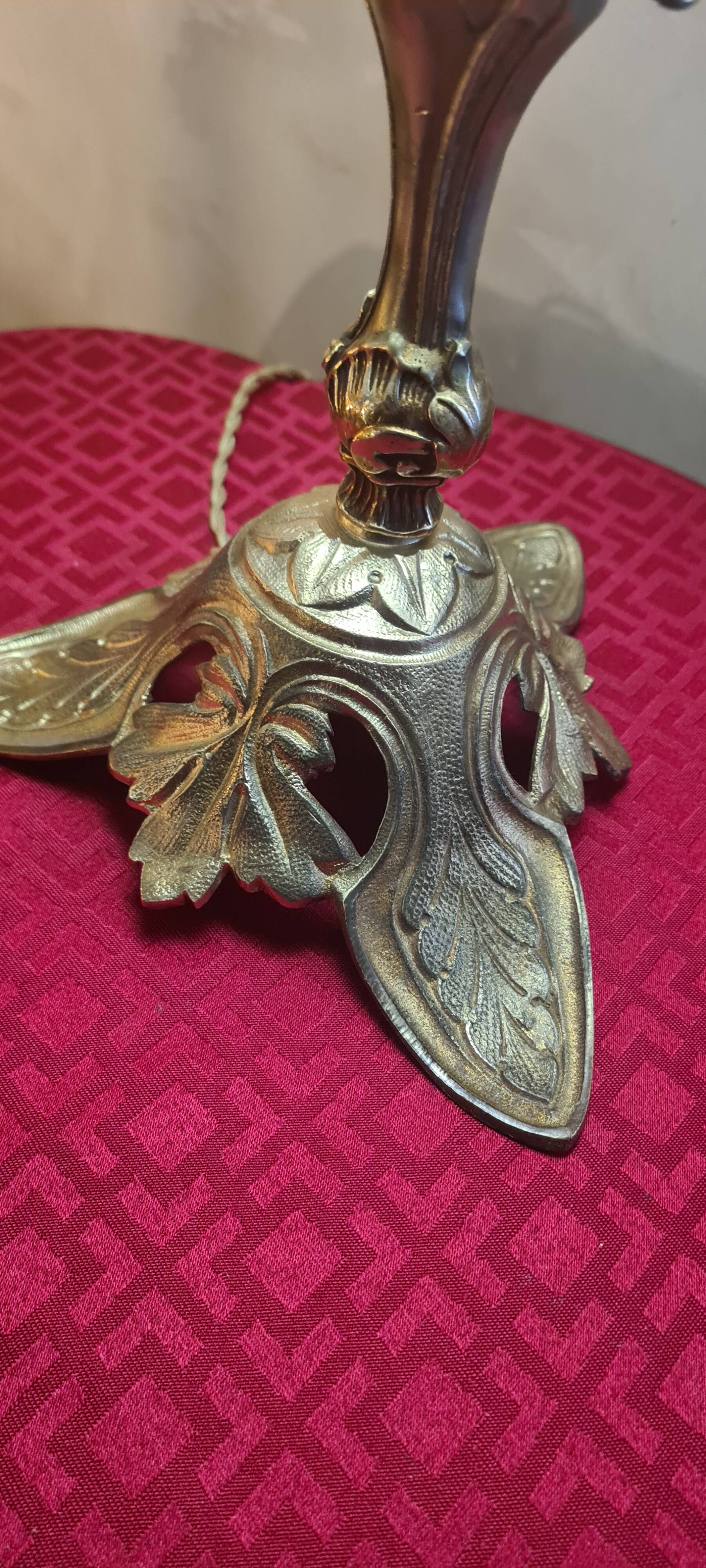 Antique art nouveau bronze lamp with glass shade in tiffany style 44x20