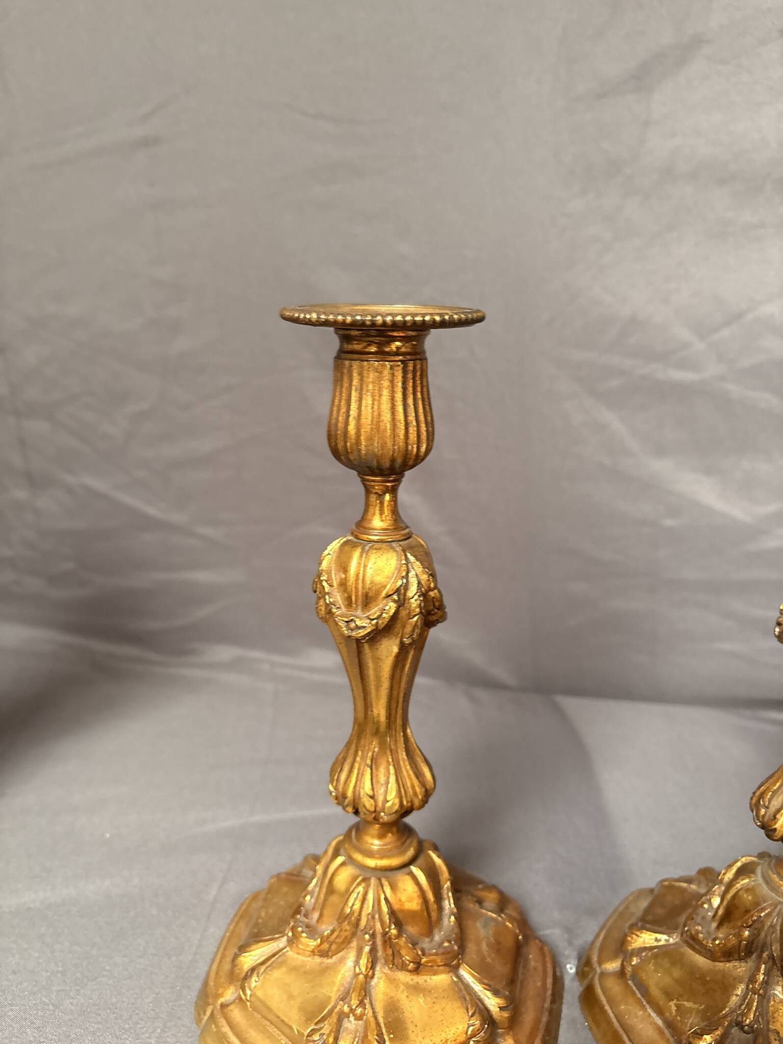 Antique Pair of Gilded Candle Holders Rocaille Rococo Louis XV Torchères