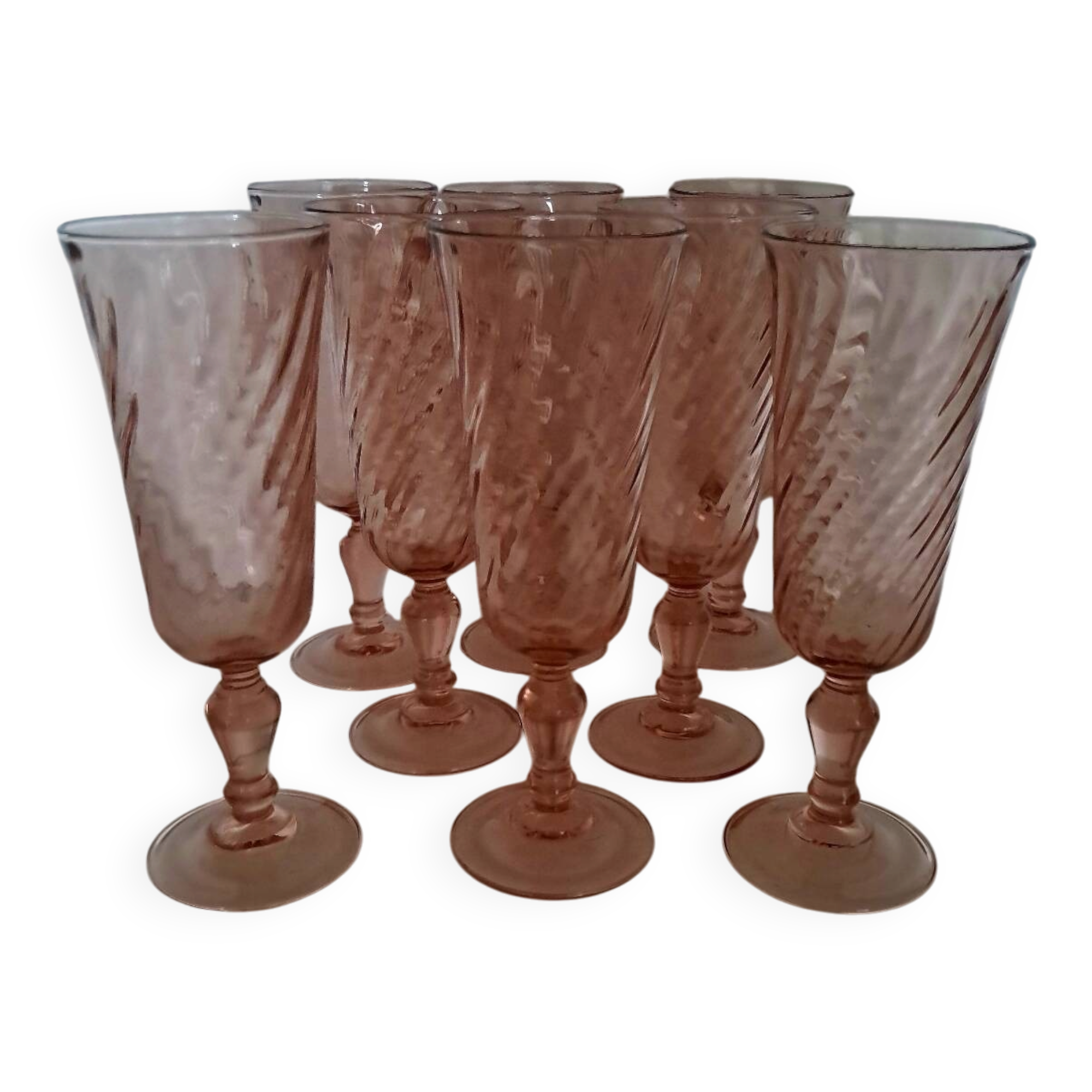8 Rosaline Luminarc champagne flutes from the 1970s.
