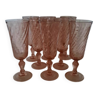 8 Rosaline Luminarc champagne flutes from the 1970s.
