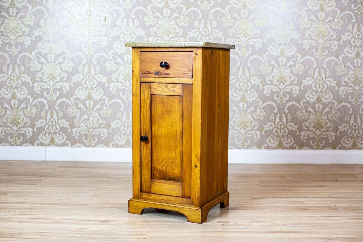 Art Nouveau Pine Nightstand with Stone Top, 1910