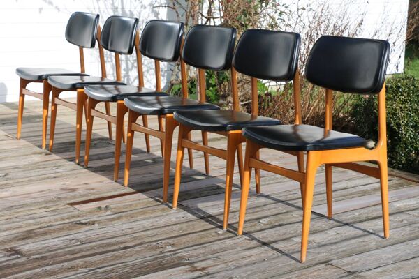 6 chaises Stella skaï noir hêtre clair