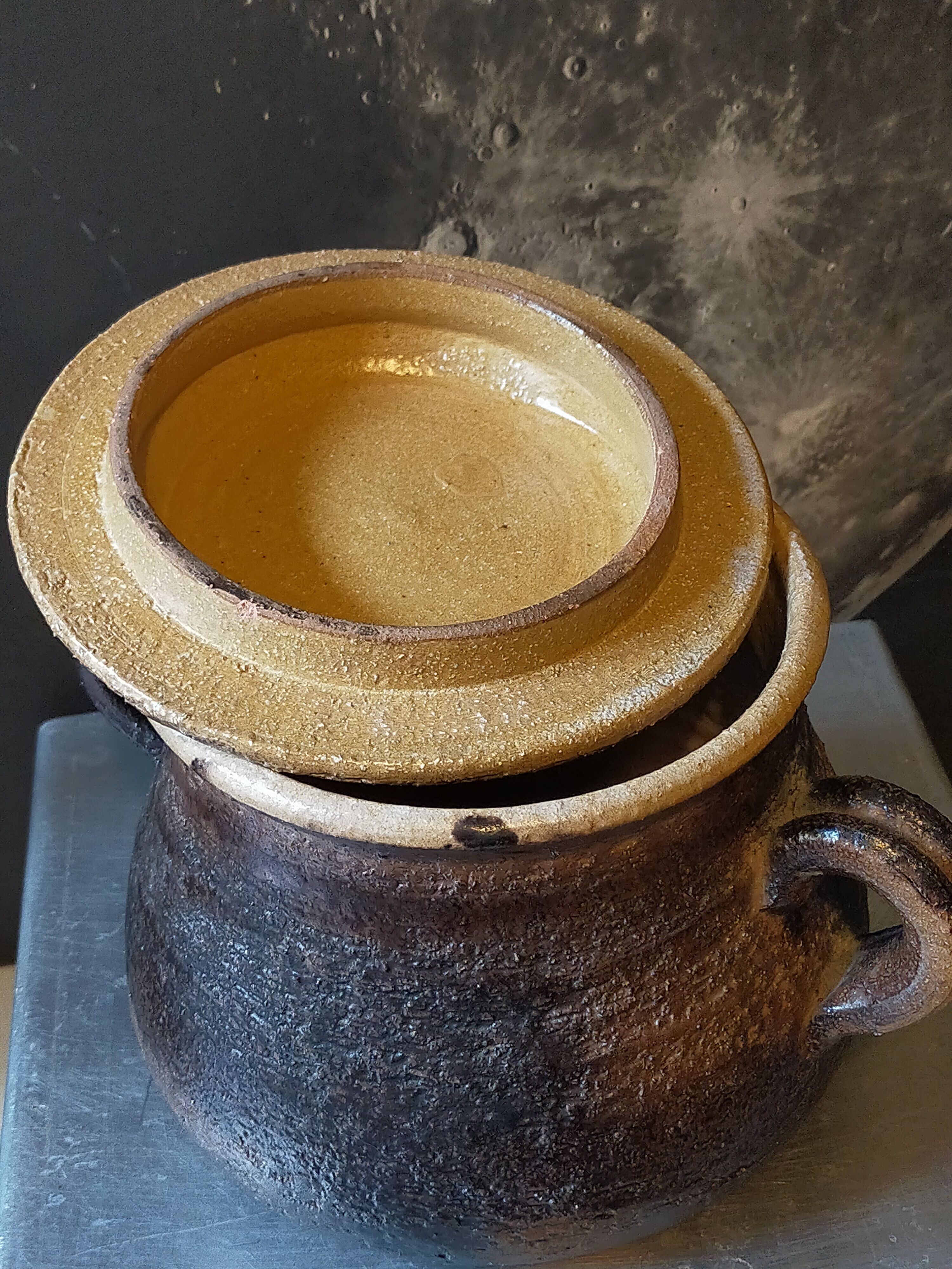 Ceramic covered pot by Jean Marais signed, Vallauris 80s