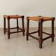 Vintage straw stool in turned wood 50s/60s