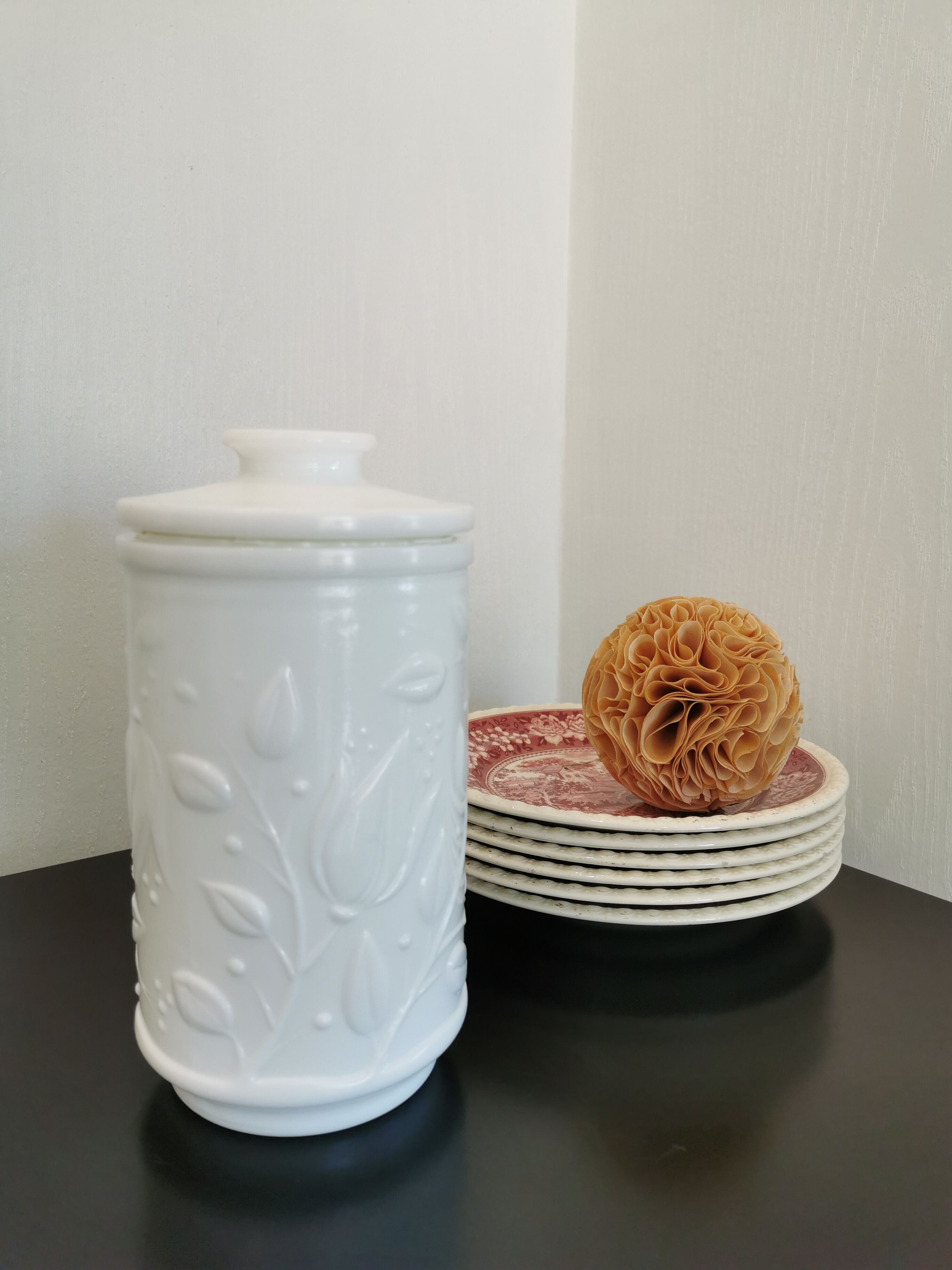 Vintage white opaline glass jar