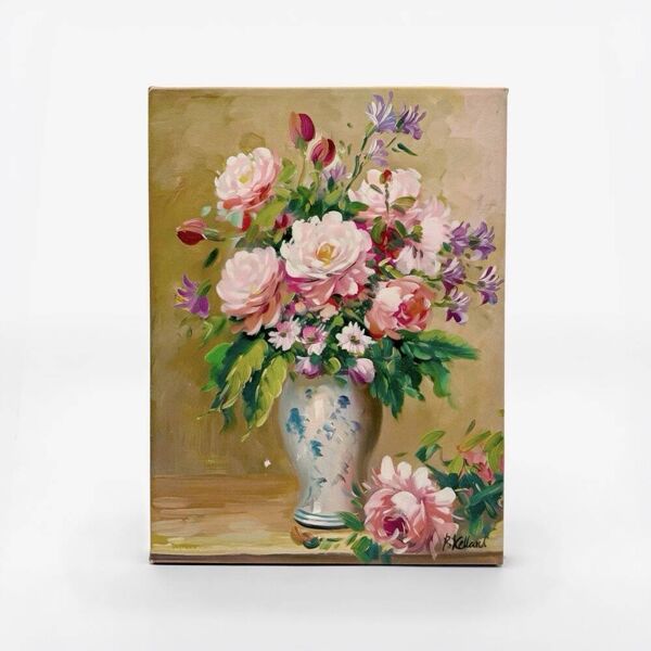 Huile nature morte aux pivoines Peter Kelland