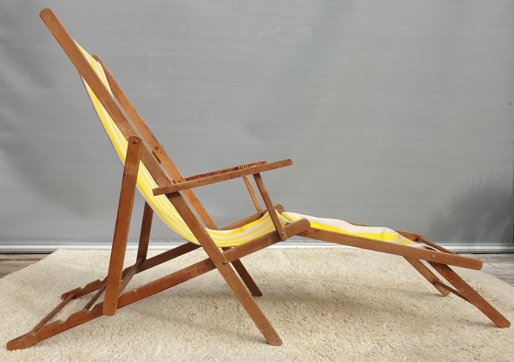 Chilean duo vintage wooden deckchairs with footrest