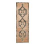 1970s Vintage Turkish Oushak Handmade Wool Cotton Orange Runner Rug 122x384