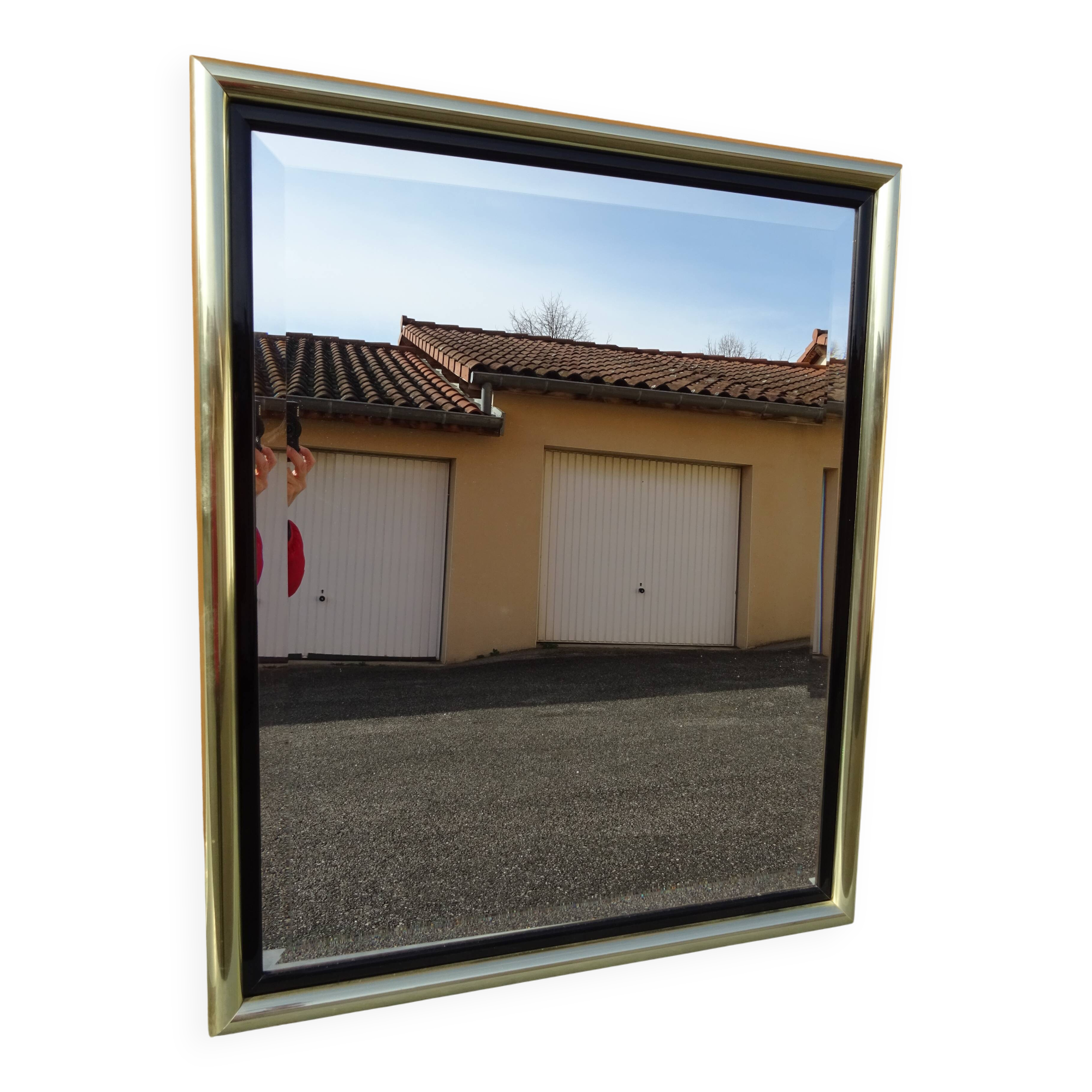 Brass and plexiglass mirror, 80s design