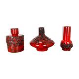 Set of 3 Red Black Ceramic Studio Pottery Vase Objects Otto Keramik Germany 1970