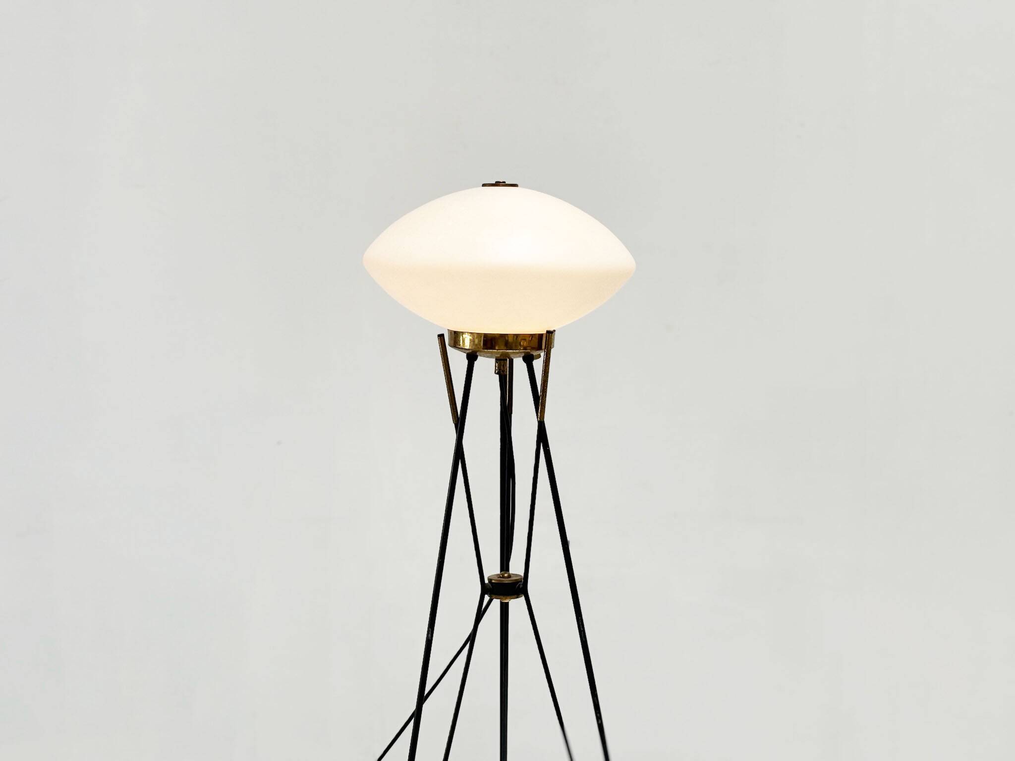Elegant Italian floor lamp with a white opaline shade.
