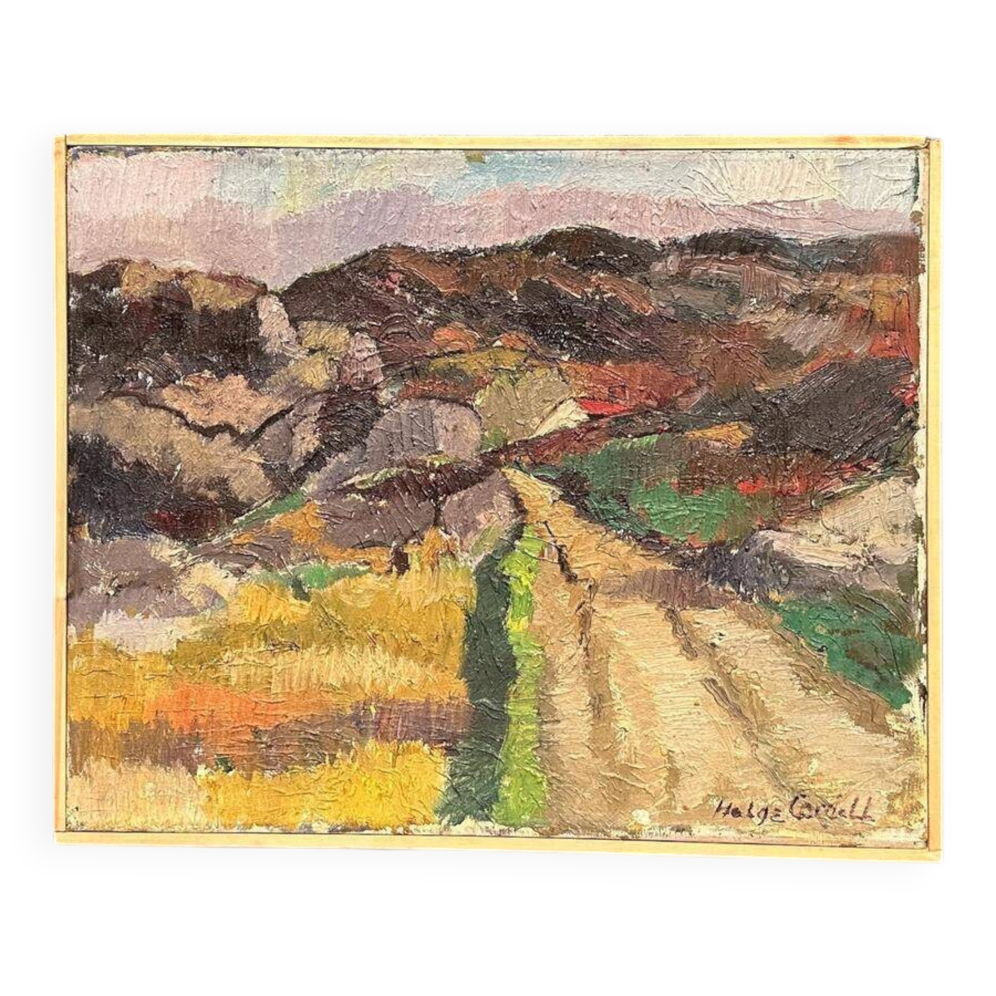 Original Mid Century Swedish Oil On Panel – Landscape By Helge Cardell – Vintage & Framed Approx. 40 × 50 Cm (15.7" × 19.7")