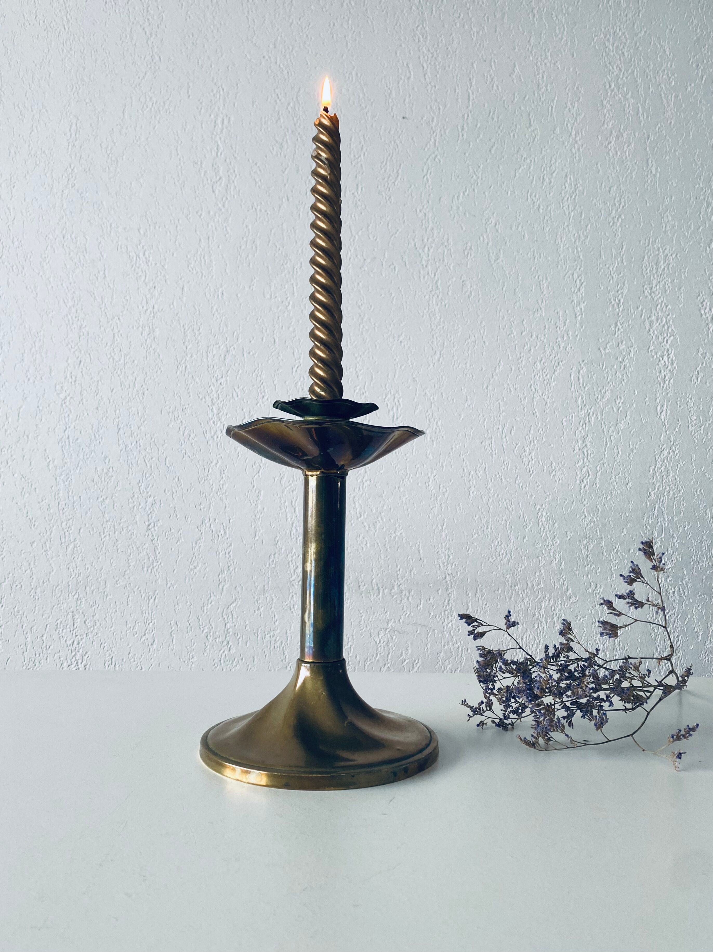 Antique golden brass candle holder