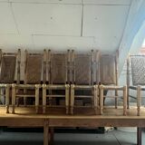 6 wooden and rope chairs attributed to Adrien Audoux & Frida Minet