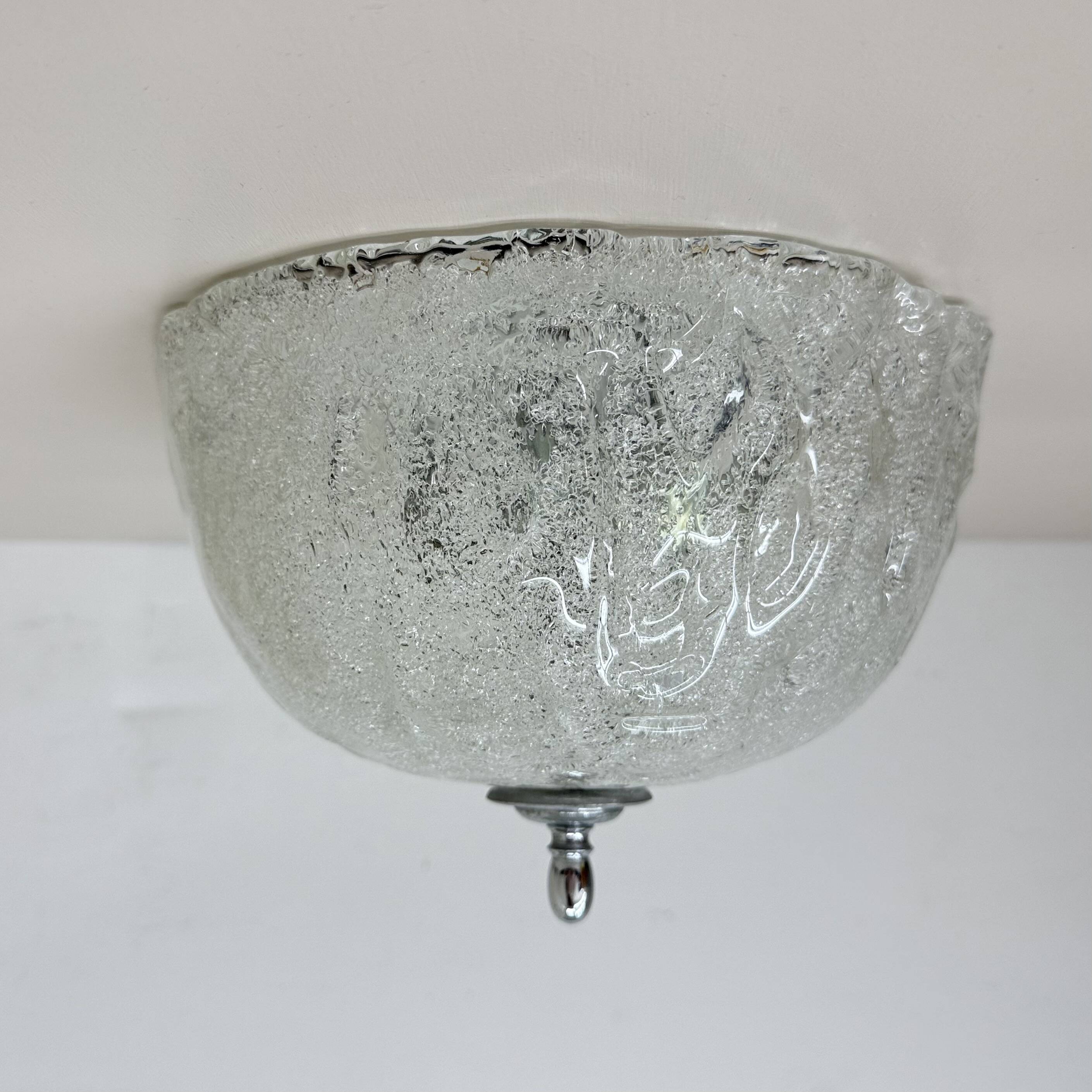 Vintage frosted ice glass ceiling lamp , 1970s