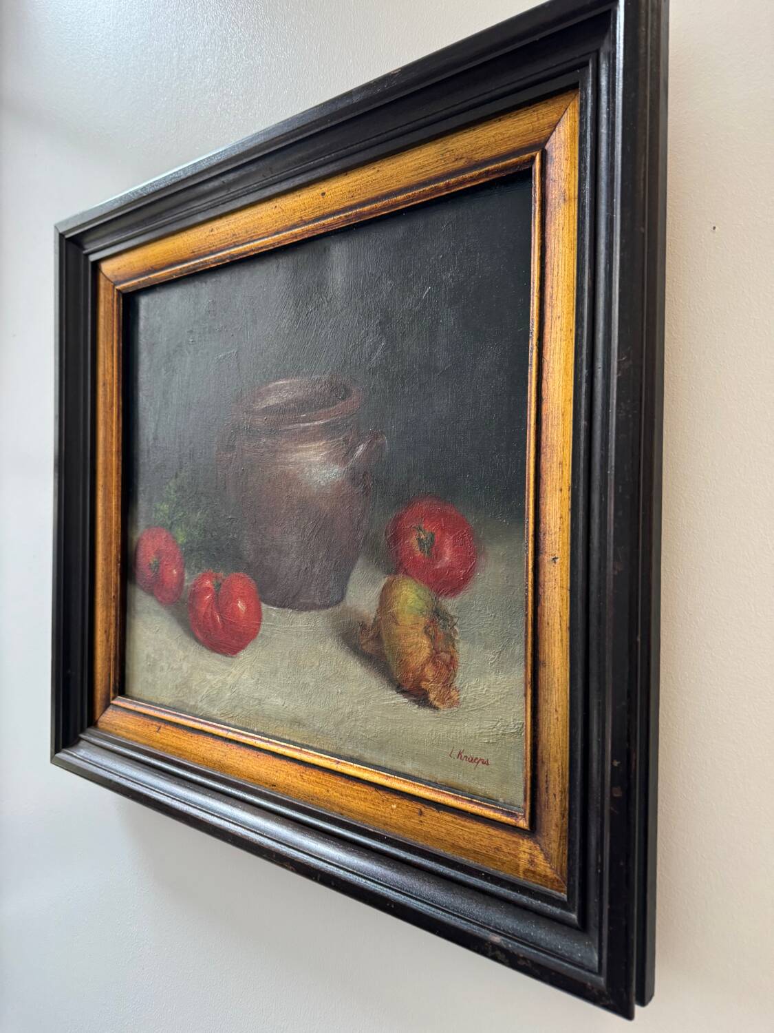 Still life painting in oil on canvas, antique.