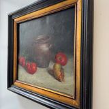 Still life painting in oil on canvas, antique.
