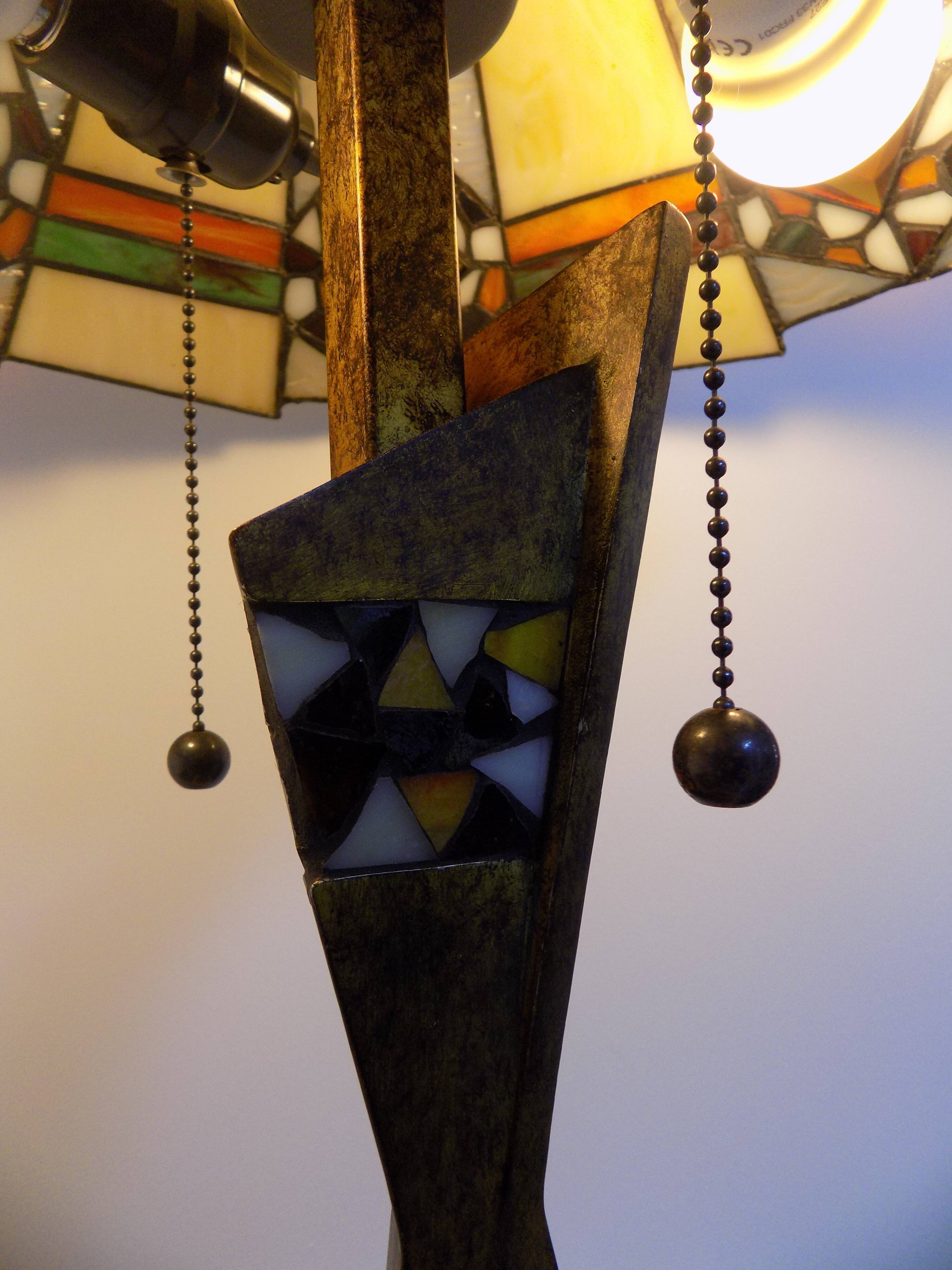 Tiffany art deco bronze lamp and stained glass