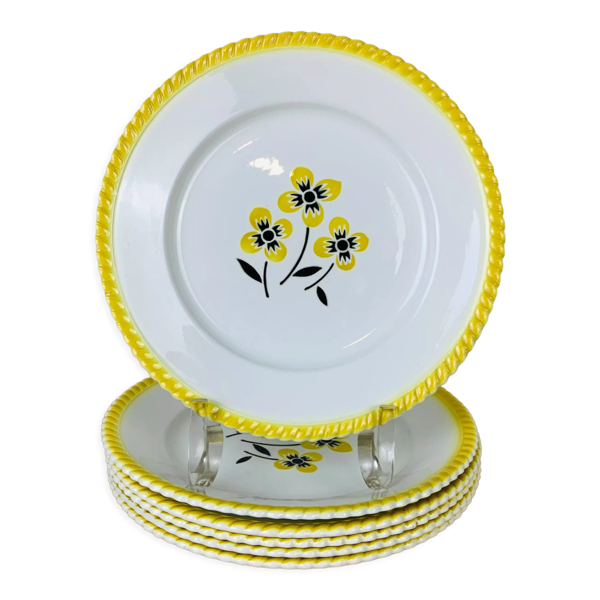 Set de 6 assiettes plates en faïence vintage