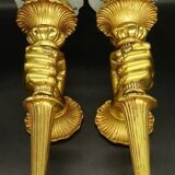 Large pair of torchiere sconces, hands, Louis XVI style - PETITOT bronze - 2 pairs available