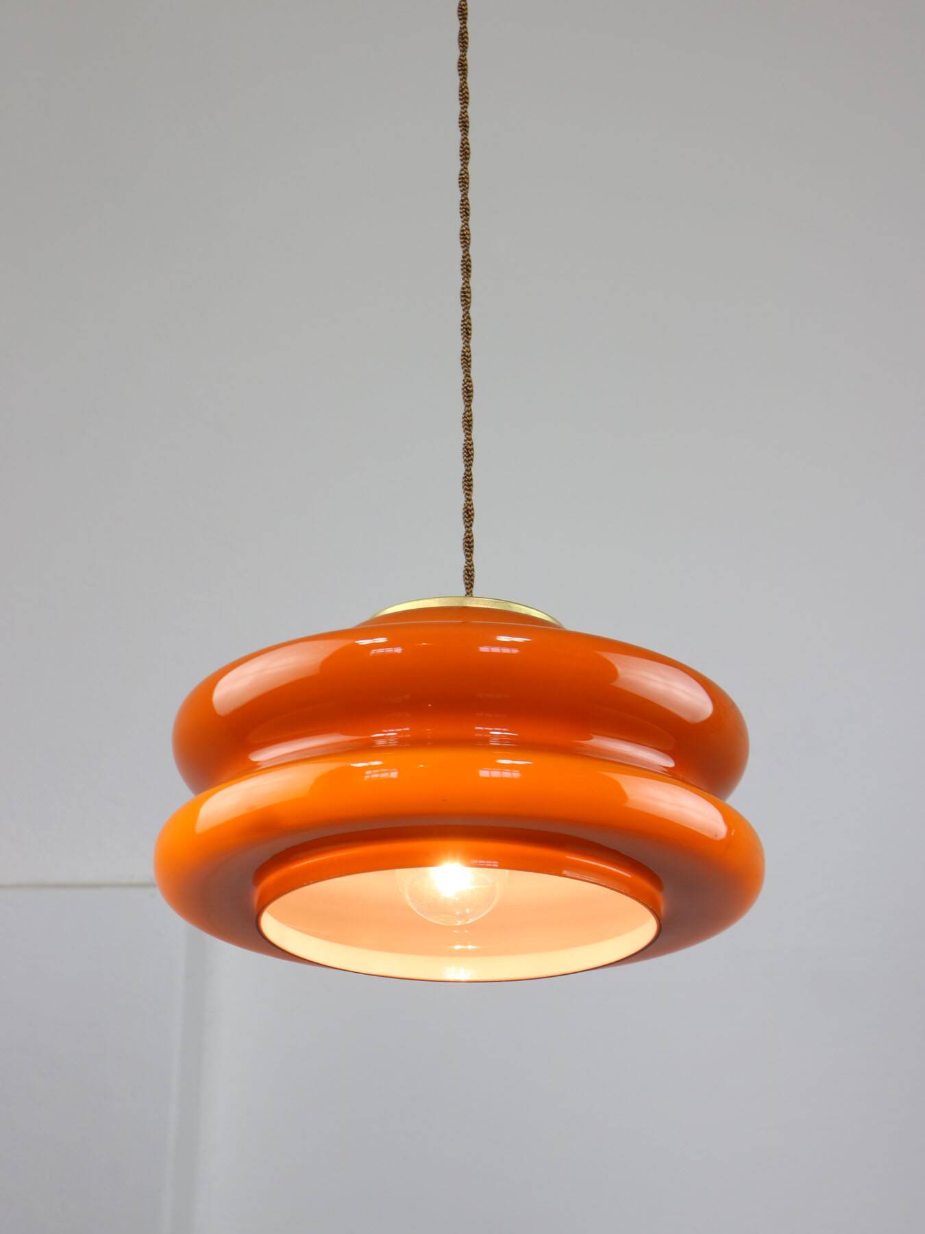 Mid-century italian brass and glass pendant lamp