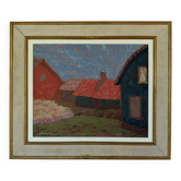 Vintage village landscape painting – Oil on canvas signed – 1960s-70s