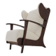 1940s large wing chair in wool boucle, restored