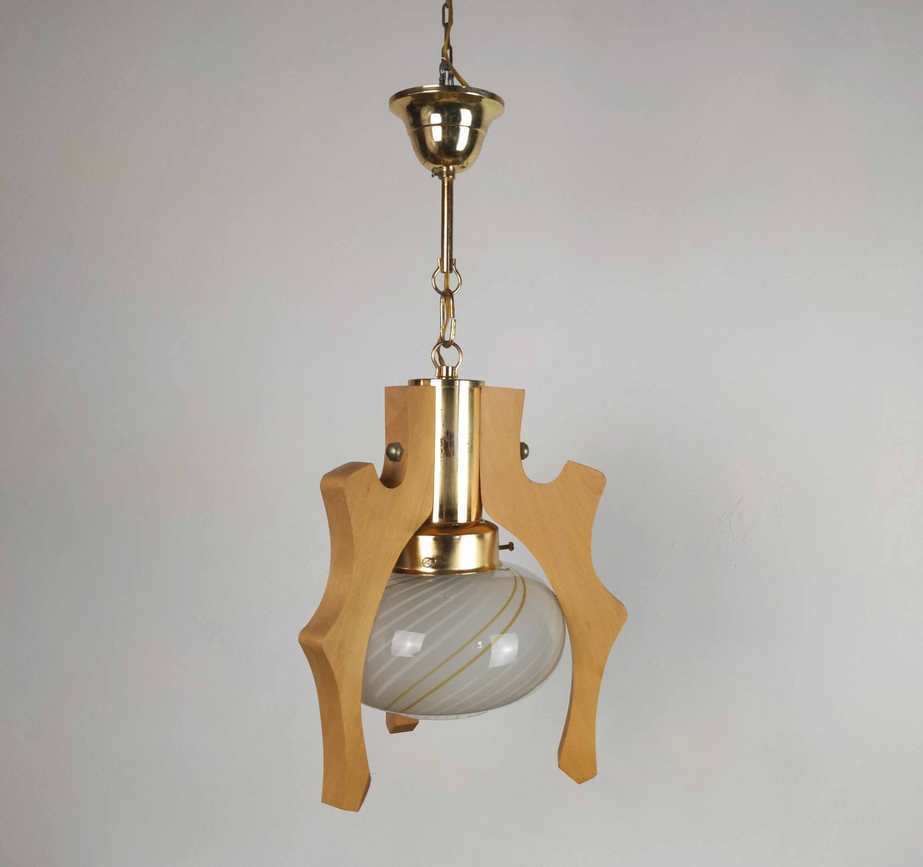 Suspension wood and Murano glass 1980s