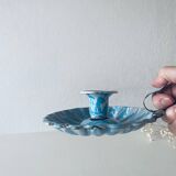Old blue enameled metal candle holder