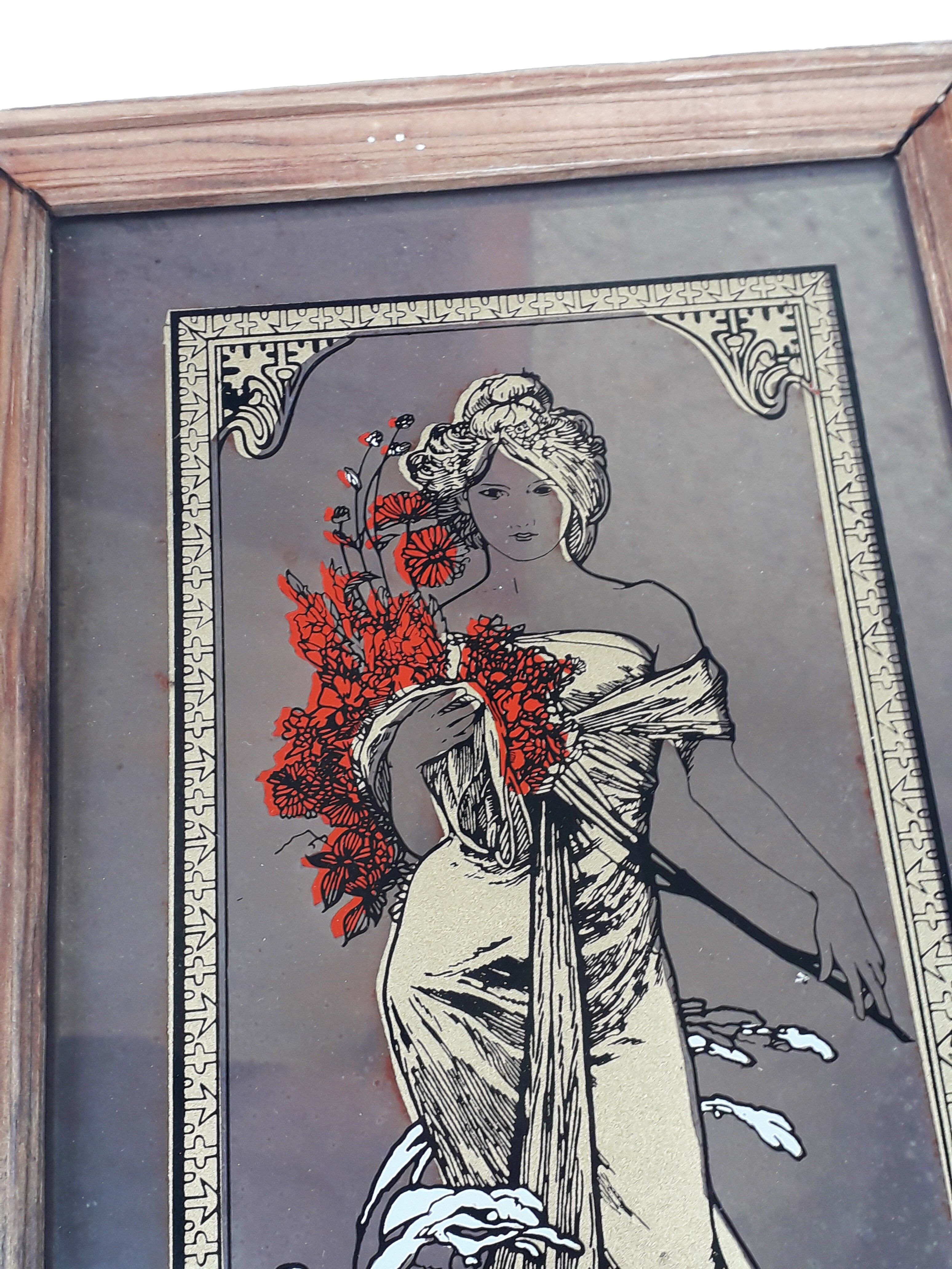 Alphonse Mucha painting mirror illustrated 1960