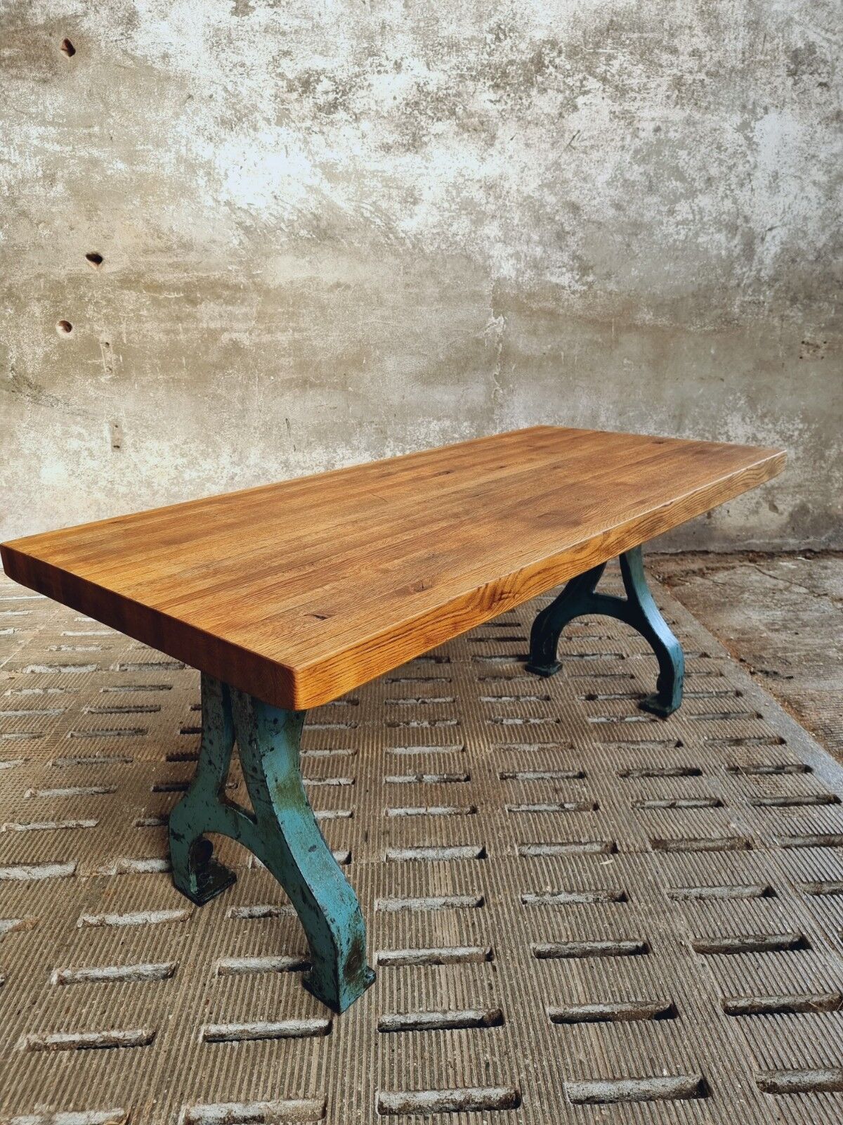Industrial dining table oak on cast iron legs