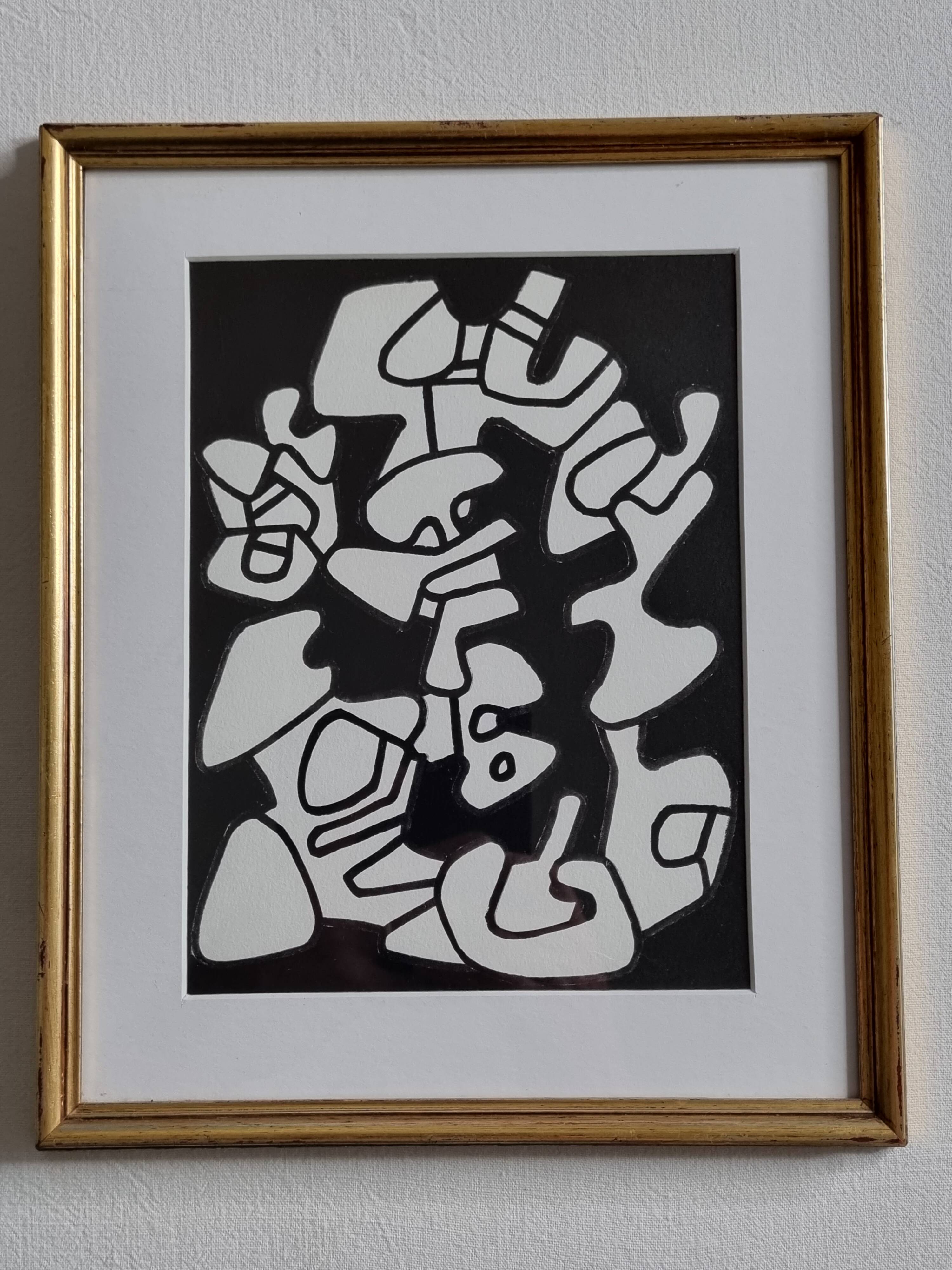 Silkscreen print after Jean Dubuffet, framed, 1970s, 24 x 29 cm