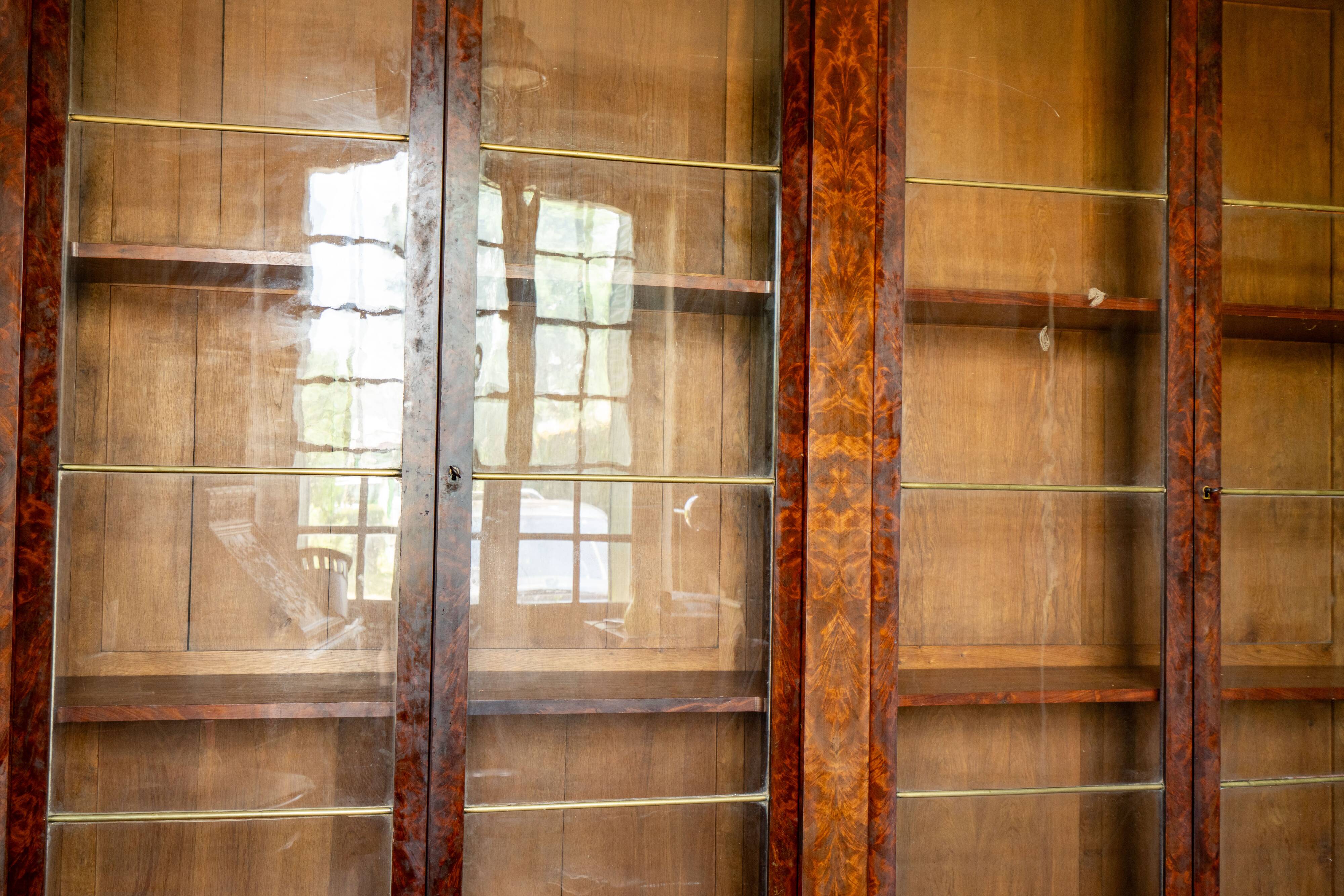 Important library Louis-Philippe 270 cm flamed mahogany 19th century dismantled