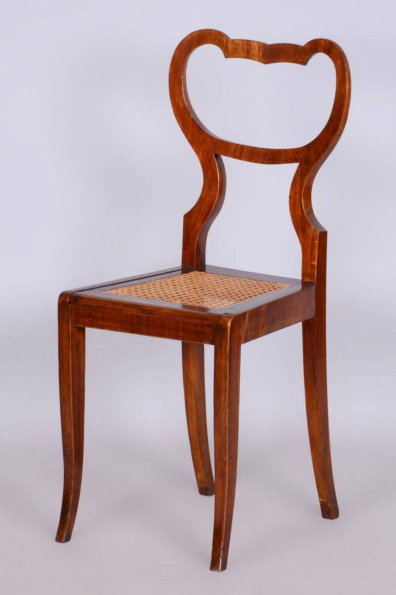 Biedermeier Polish Chair in Walnut Vener & Rattan, Austria, 1830s