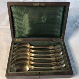 Cuillères vermeil (en argent doré) dans coffret en bois noir