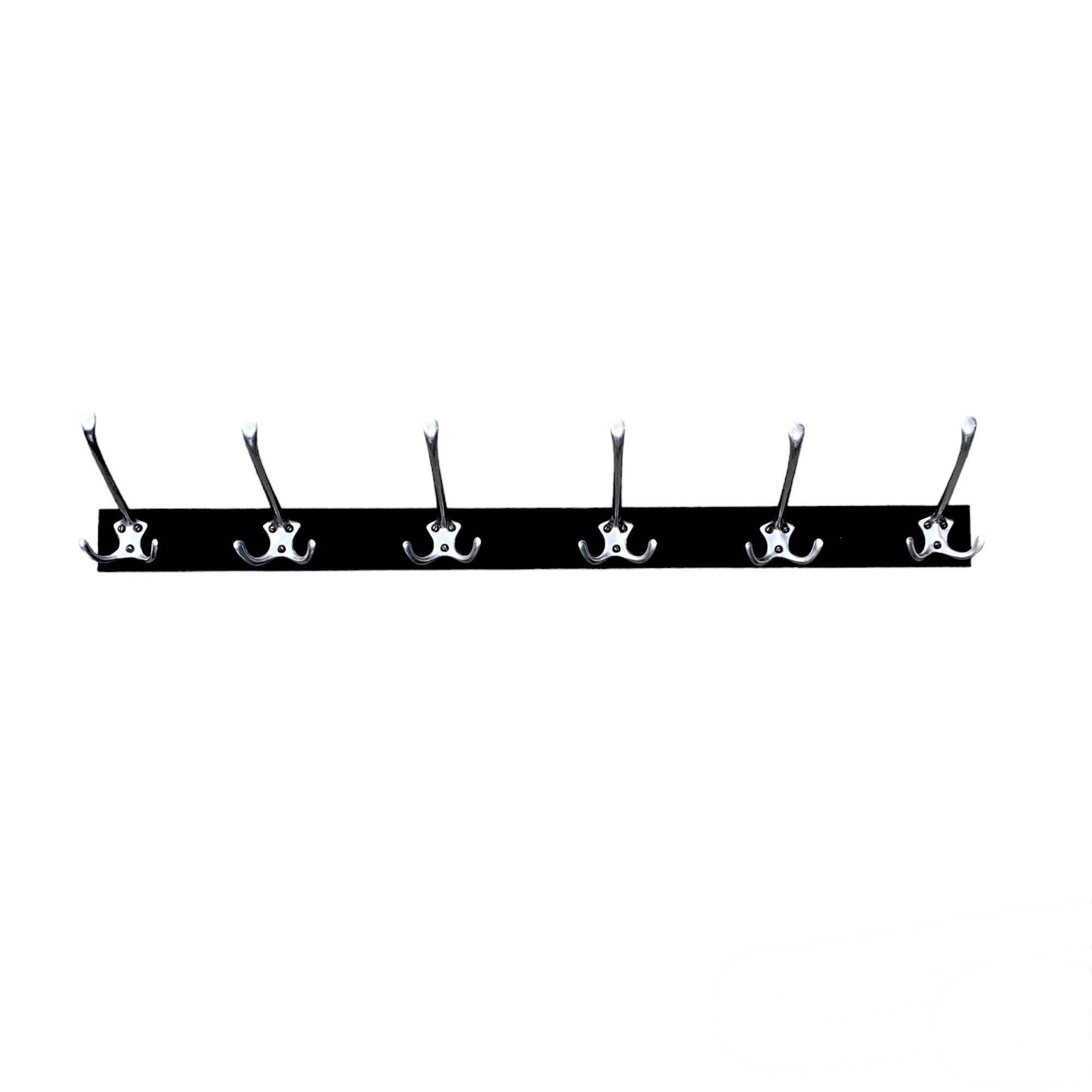 Vintage wall coat rack in wood and black Skai - 6 coat hooks
