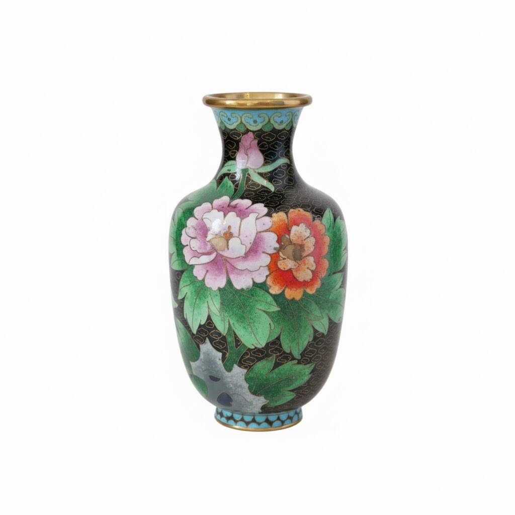 Chinese cloisonné vase, chrysanthemum motif