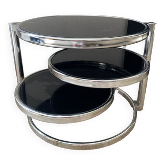 Round coffee table in glass and vintage chrome