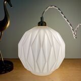Vintage origami globe pendant lamp in white opaline