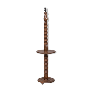 Art deco french turned oak floor lamp