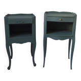 Mismatched vintage bedside tables, 1 drawer, 1 niche sublimated in smoky green.