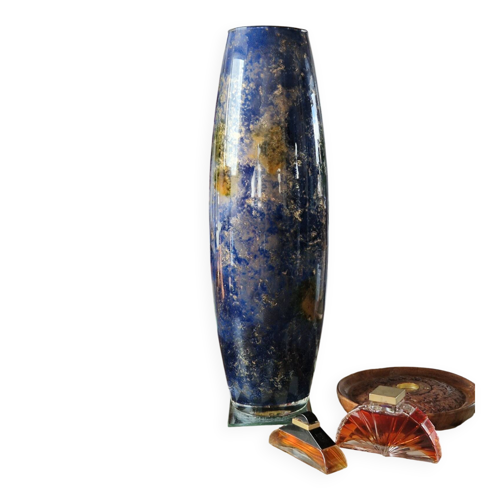Large eglomisé glass vase "Laque Line" – Unique piece 40 cm