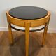 Pedestal table in sycamore veneer, chrome and marble top