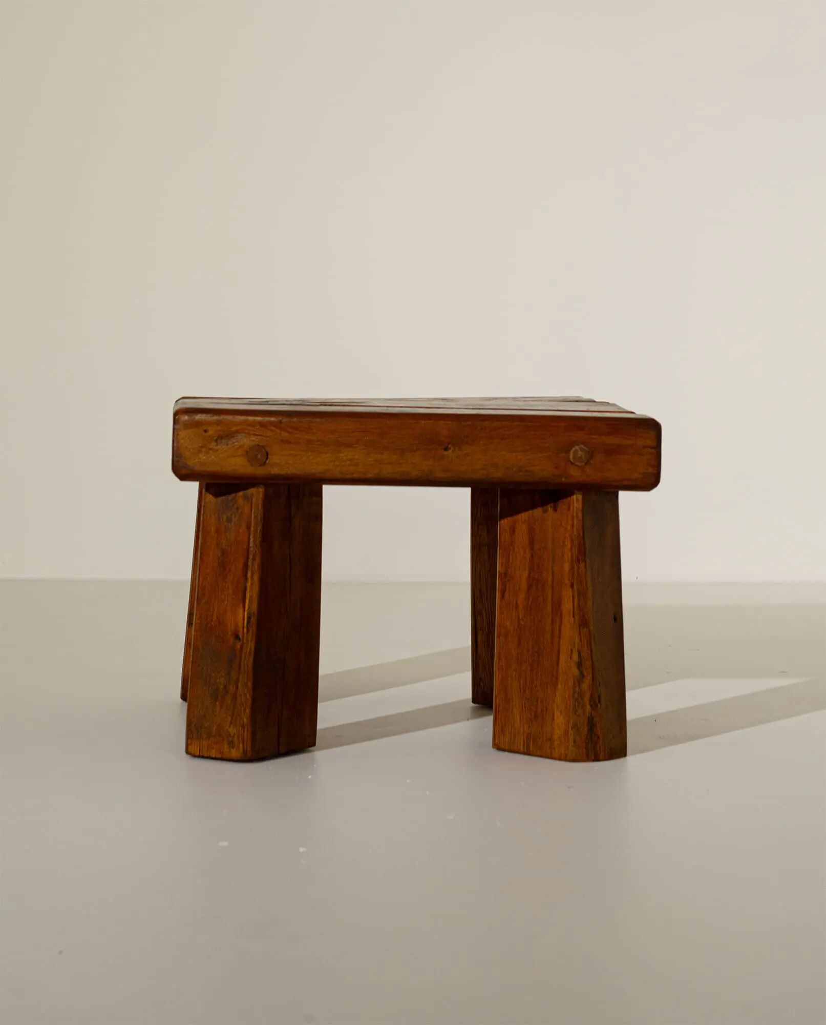 Brutalist Solid Oak Side Table with Wooden Pins, 1960s