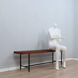 Mid-Century slatted teak bench with iron frame Italy 1950s