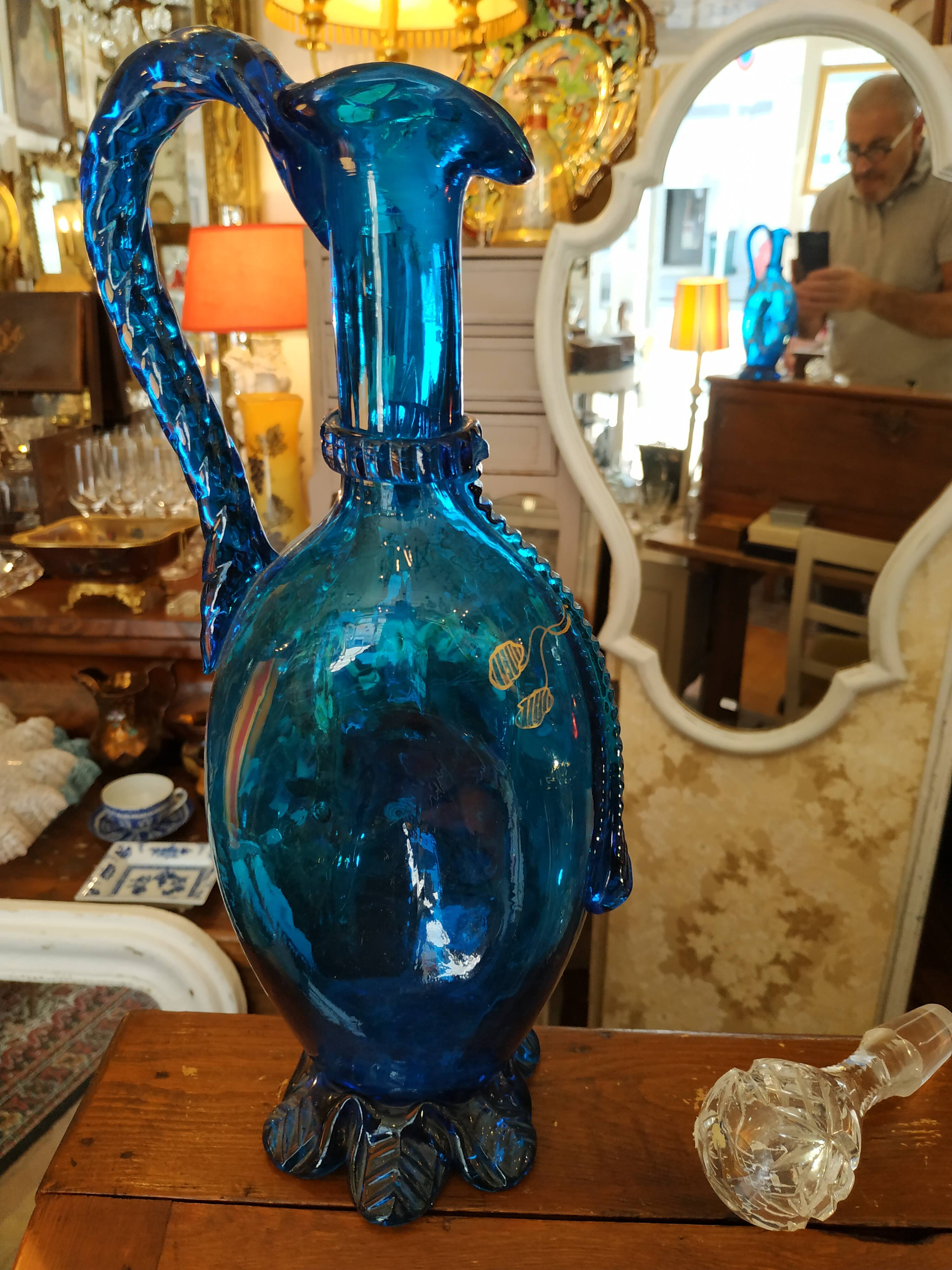 Blue and gold Murano carafe