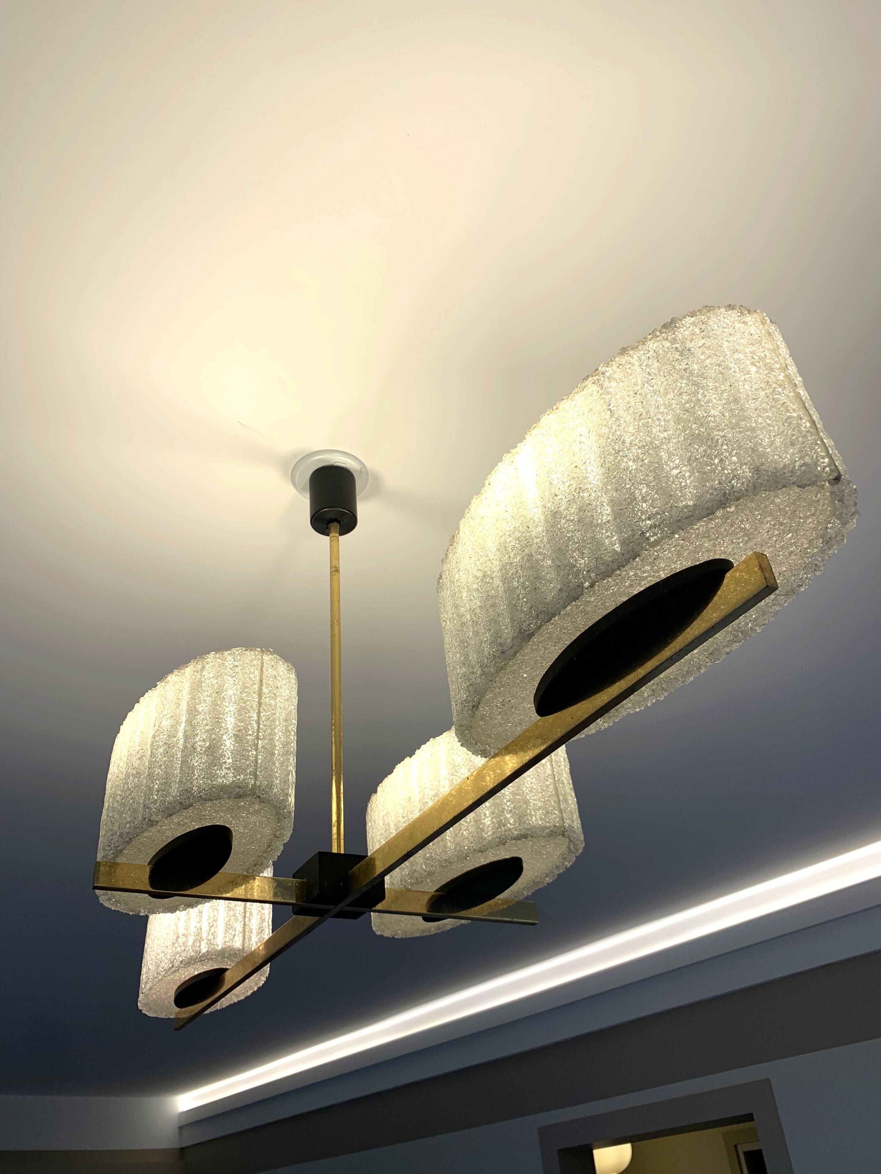 Large vintage 4-arm pendant light by Maison Arlus, designed in the 1950s-60s