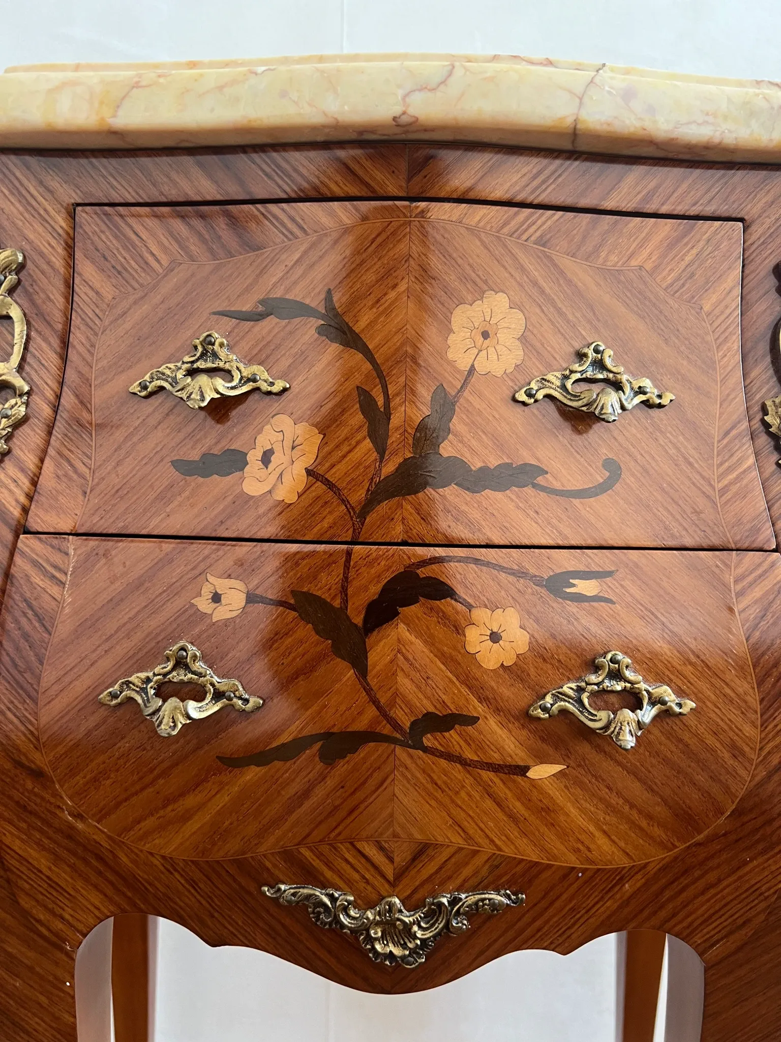 Vintage Marble Top Nightstand, Louis XV French Bedside Table