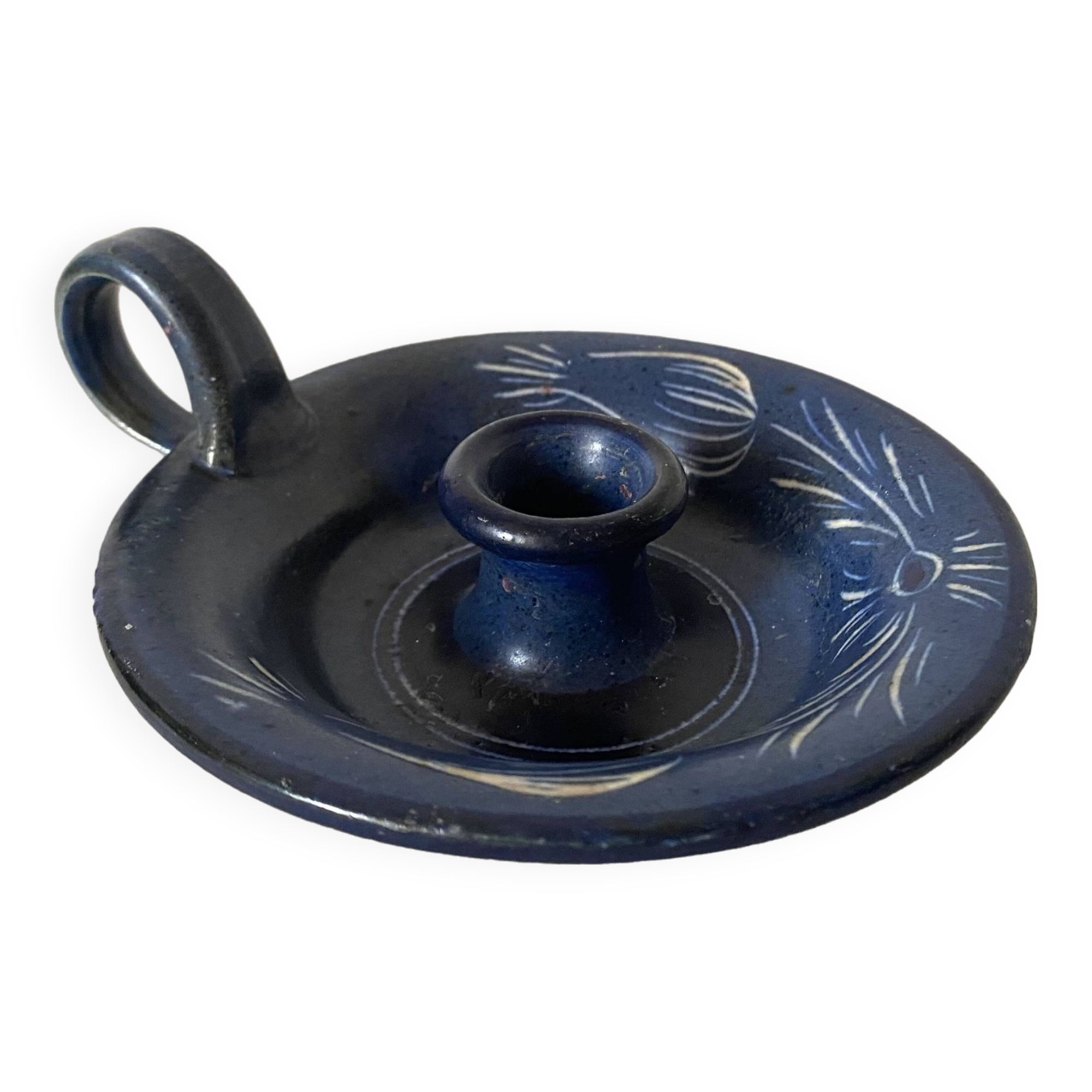 Signed terracotta thumb candle holder